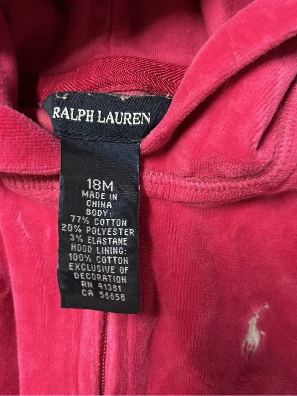 Toddler Girl Ralph Lauren Hot Pink Velvet Hooded Jacket Size 12-18 Months